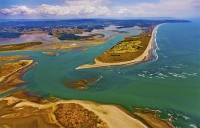 Aerial;Ohope_Beach_and_Ohiwa_Harbour;Bay_of_plenty;blue_sea;blue_sky;sandy_beach