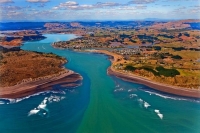 Aerial;Raglan;Waikato;coastal;bachs;holiday_homes;bush;native_forrest;blue_sky;b