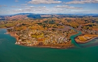 Aerial;Raglan;Waikato;coastal;bachs;holiday_homes;bush;native_forrest;blue_sky;b