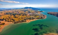 Aerial;Raglan;Waikato;coastal;bachs;holiday_homes;bush;native_forrest;blue_sky;b