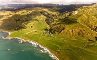 Aerial;Wairarapa_Coast;Wairarapa;Blue_sea;blue_sky;cumulus_clouds;rocky_shorelin