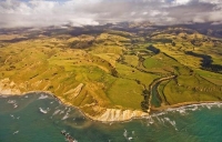 Aerial;Wairarapa_Coast;Wairarapa;Blue_sea;blue_sky;cumulus_clouds;rocky_shorelin