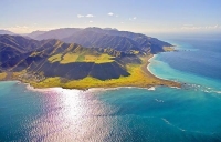 Aerial;Wairarapa_Coast;Wairarapa;Blue_sea;blue_sky;cumulus_clouds;rocky_shorelin