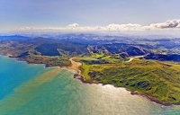 Aerial;Wairarapa_Coast;Wairarapa;Blue_sea;blue_sky;cumulus_clouds;rocky_shorelin