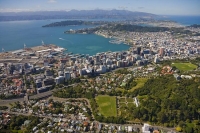 Aerial_Wellington_city;looking_south_east_beehive_houses_of_parliament
