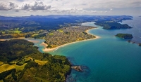 Aerial;Whangamata;Coromandel;sandy_beaches;bachs;holiday_homes;blue_sky;blue_sea