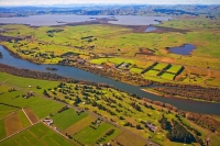 Aerial;Huntly;Waikato_River;suburburban;bridge;green_fields;River;bridge;New_Zea