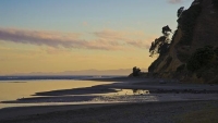 Opotike;blue_sky;Waiotahi_Spit;twilight;bluffs;cliffs;calm_water;sea_birds