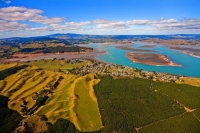 Aerial;Kawhia;Waikato;coastal;bachs;holiday_homes;bush;native_forrest;blue_sky;b