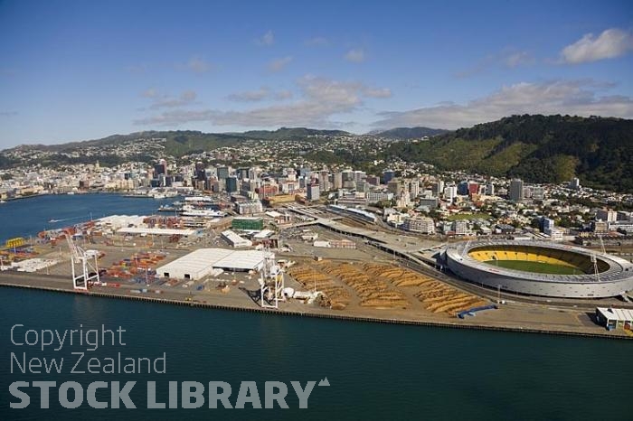 Aerial-Wellington-Wharf-containers-cranes-sheds-storage sheds-caketin