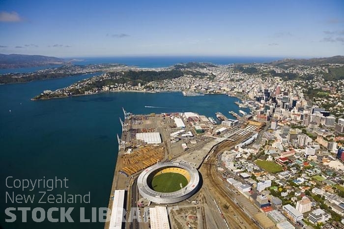 Aerial-Wellington-Wharf-containers-cranes-sheds-storage sheds-caketin
