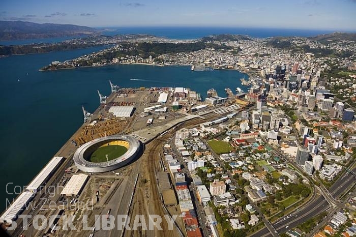 Aerial-Wellington-Wharf-containers-cranes-sheds-storage sheds-caketin