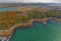 Aerial_Wellington_Airport_Breaker_Bay;Flax_Bay;Eve_Bay;Reef_Bay;clear_water;clif