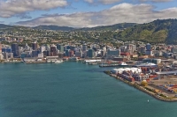 Aerial_Wellington_city_downtown;ferries;cranes;harbour