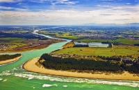 Aerial;Kaiapoi;Canterbury;Kaiapoi_River;boating;golden_sands;Pacific_Ocean;Waima
