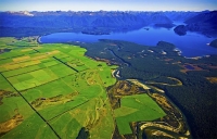 Aerial;Lake_Manapouri;Fiordland;mountains;hills;rivers;Road;State_Highway_95;bus