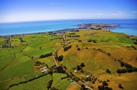 Aerial;Kaikoura;Kaikoura_Peninsula;seaward_Kaikoura_Range;green_fields;paddocks;