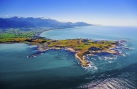 Aerial;Kaikoura;Kaikoura_Peninsula;seaward_Kaikoura_Range;green_fields;paddocks;