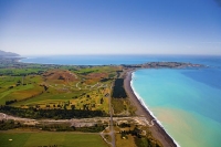 Aerial;Kaikoura;Kaikoura_Peninsula;seaward_Kaikoura_Range;green_fields;paddocks;