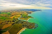 Aerial;Coast;Otago;golden_sands;green_fields;green_paddocks;Rail_line;state_high